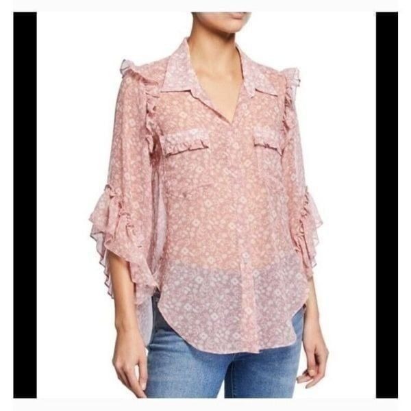 Misa Los Angeles Aeryn Floral Chiffon Button Front Ruffle Top Women's Size XS