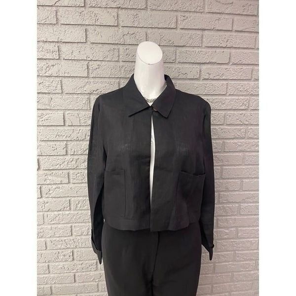 Yves Cossette for Saks Fifth Avenue Black Cropped Linen Top Size 10