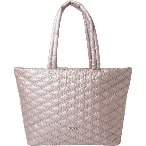 Baggallini Quilted Tote Bag Rose Metallic Nylon Water Resistant Phone Holder NWT