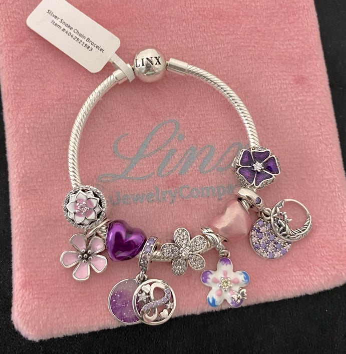 Linx Snake Chain Bracelet with Pink and Purple Themed Charms