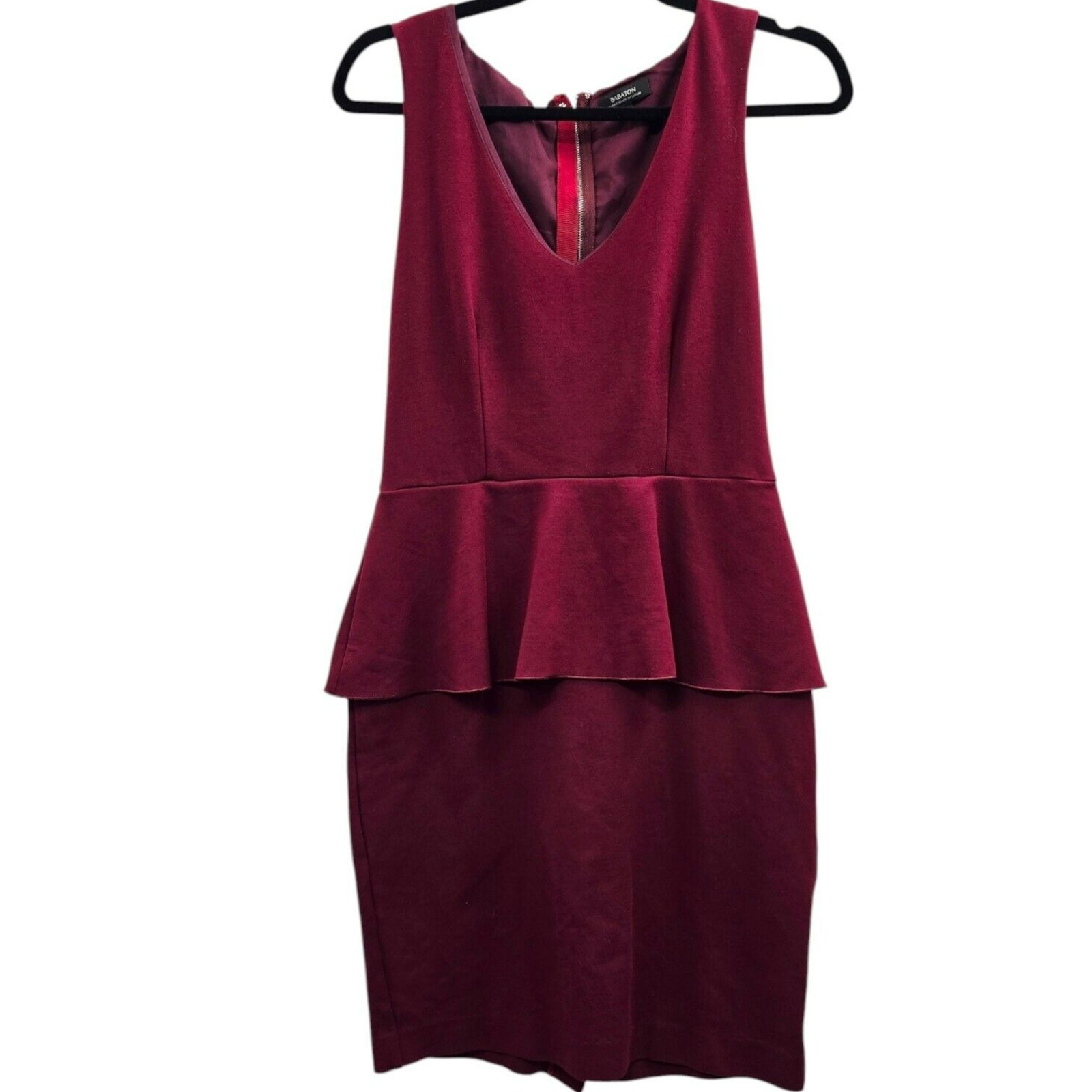 Aritiza Babaton Dress 8 Burgundy Peplum Medium Work Wedding Guest Red Party