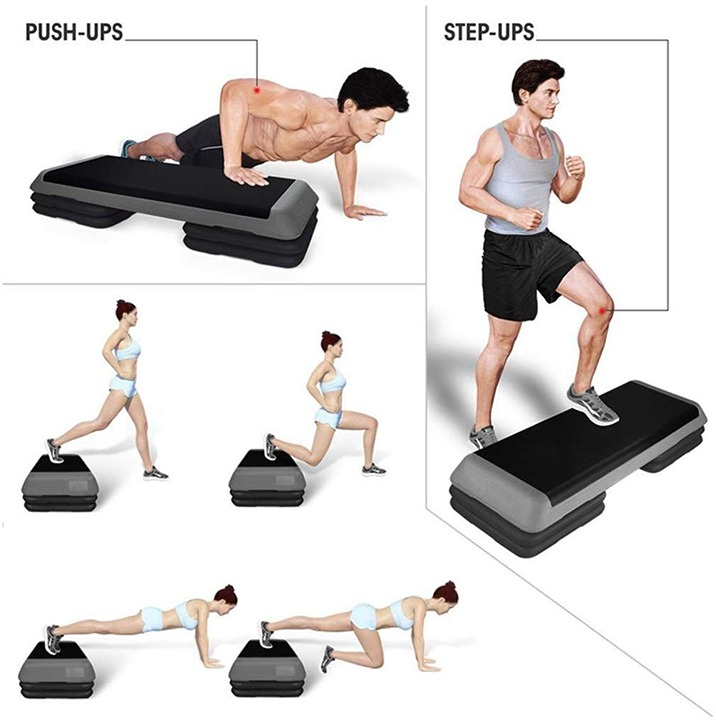 43 ADJUSTABLE TRAINING STEP BOARD AEROBIC STEPPER WORKOUT STEP WITH 4 RISERS