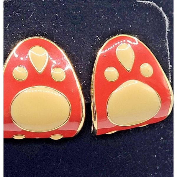 Vintage 60s Polka Dot Red Amarita Mushroom Clip On Earrings 1in