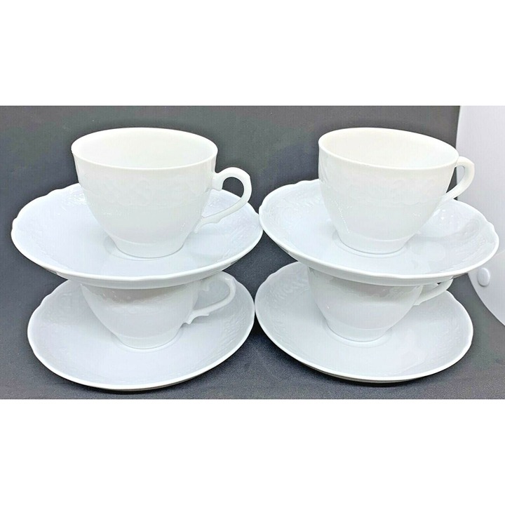 Oscar De La Renta Old Dresden Teacup & Saucers Eight Piece Set Discontinued VTG