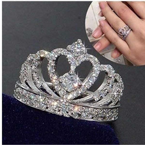 925 Silver White Sapphire Queen Crown Engagement Ring