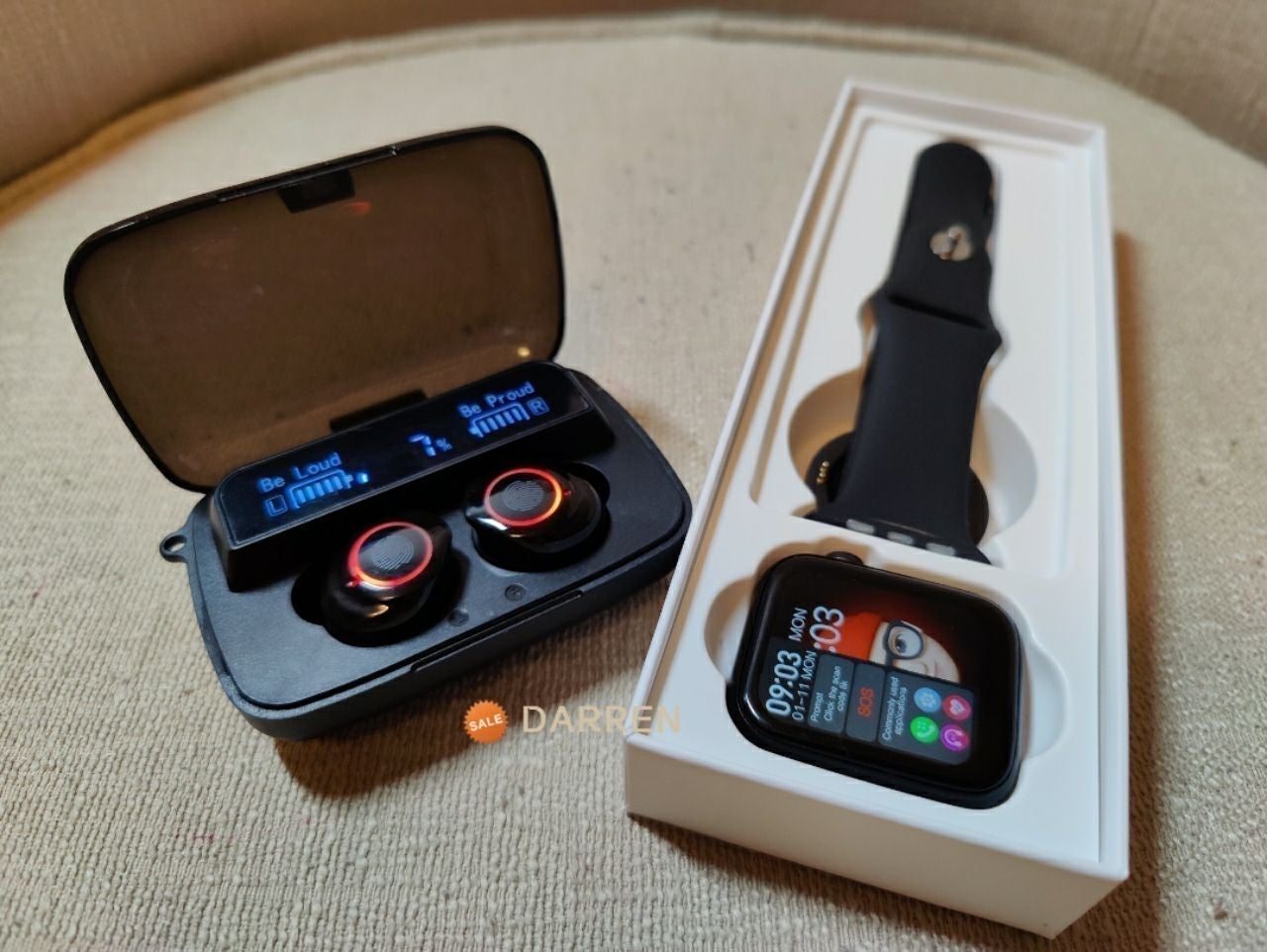 COMBO~Smart Watch Sports Tracker Bluetooth Call + Bluetooth 5.1 Earbuds Earphone