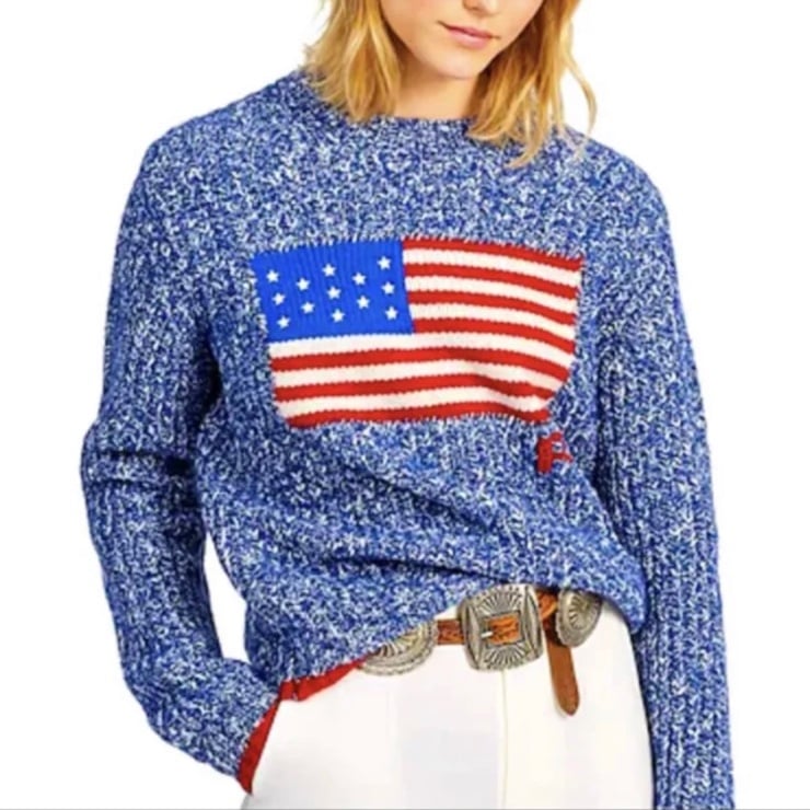 POLO RALPH LAUREN USA Flag Patriotic Nautical Speckled Heavy Sweater NWT Large