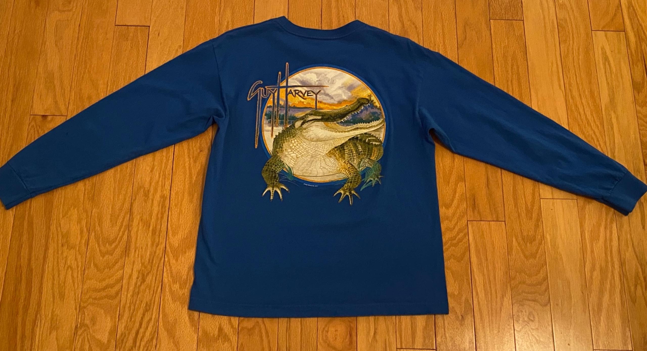 Guy Harvey Boys Youth Long Sleeve Size XL 16/18 Blue Alligator T shirt