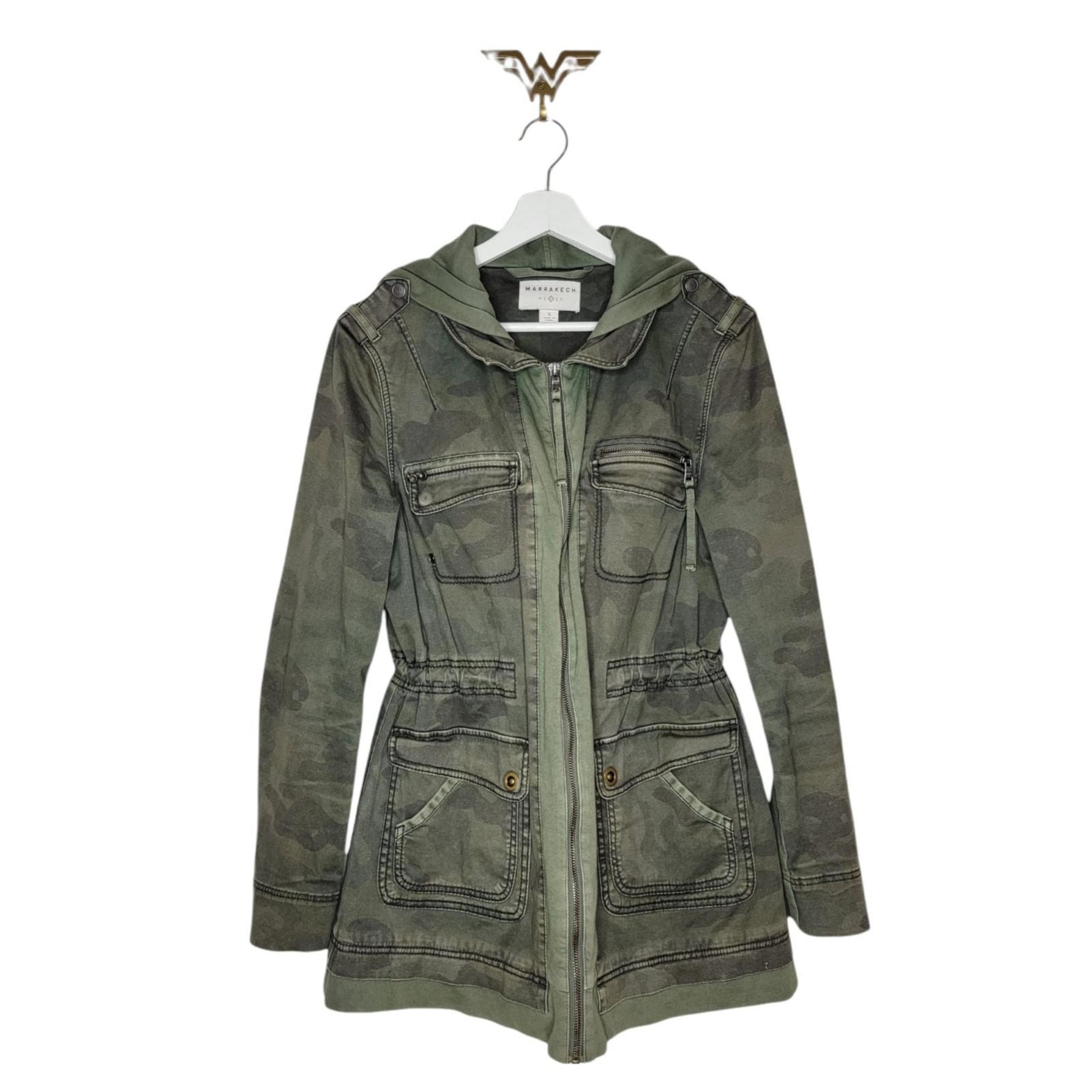 MARRAKECH Camo Utility Military Parka Green Hooded Cotton Jacket Zip Up Pockets