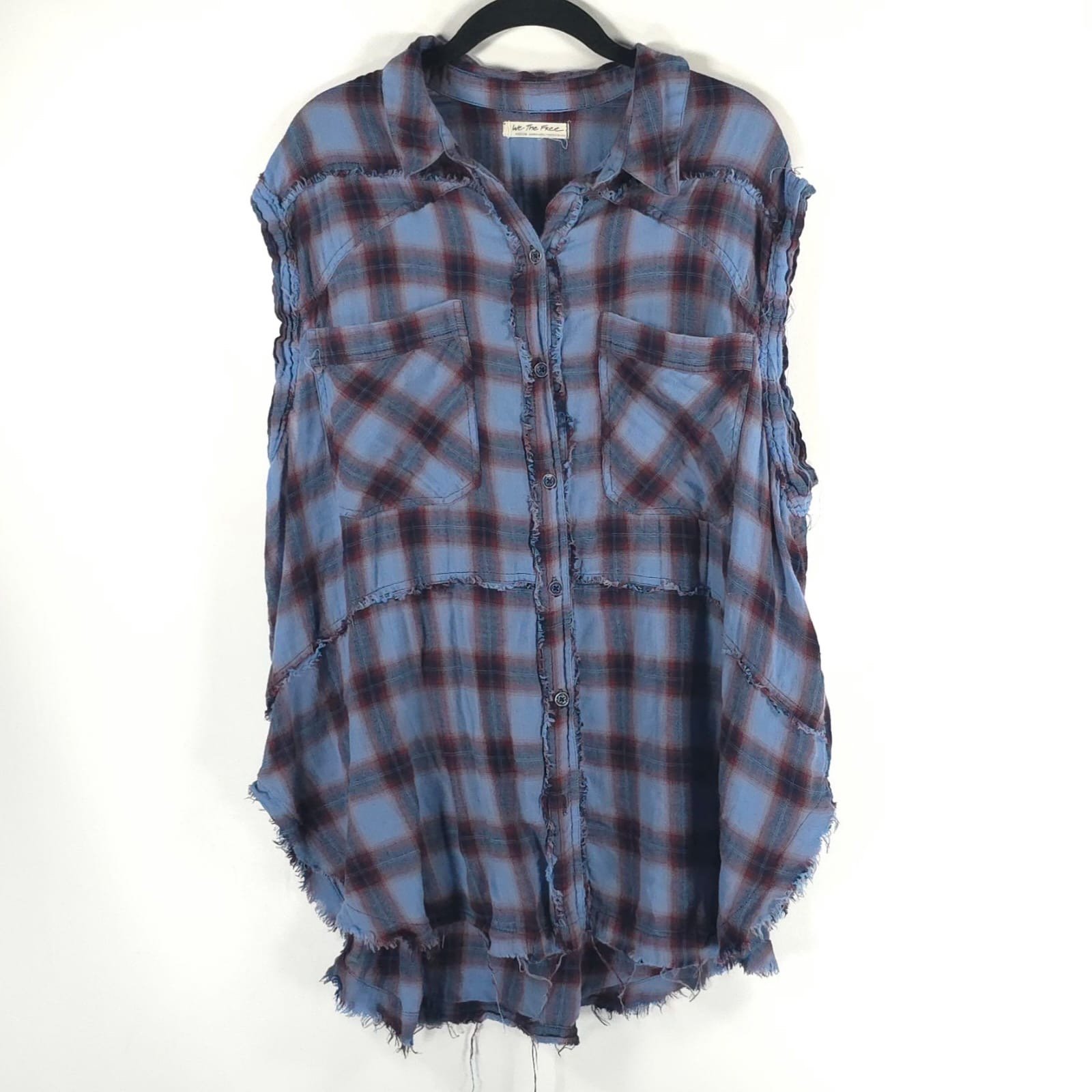 Free People Wave After Wave Plaid Tunic Top Buttondown Cotton Collared MEDIUM