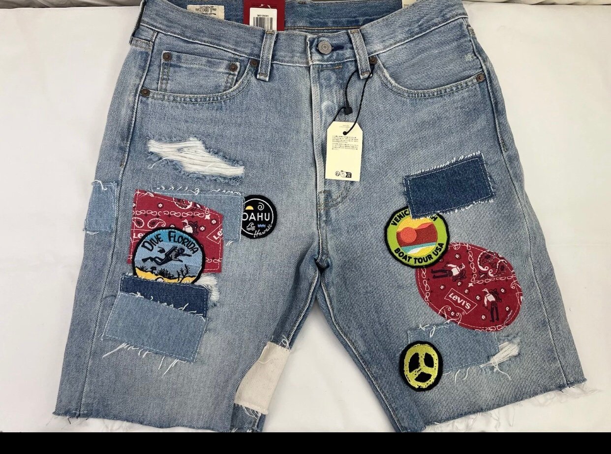 Levi's 501 Originals 150th Anniversary Rip & Repair Patchwork Denim Shorts new