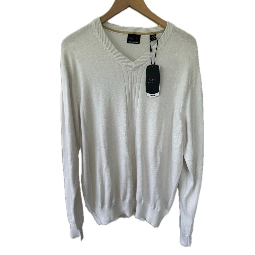 Greg Norman NWT Pima Cotton Natural Performance V-Neck Pullover Sweater M