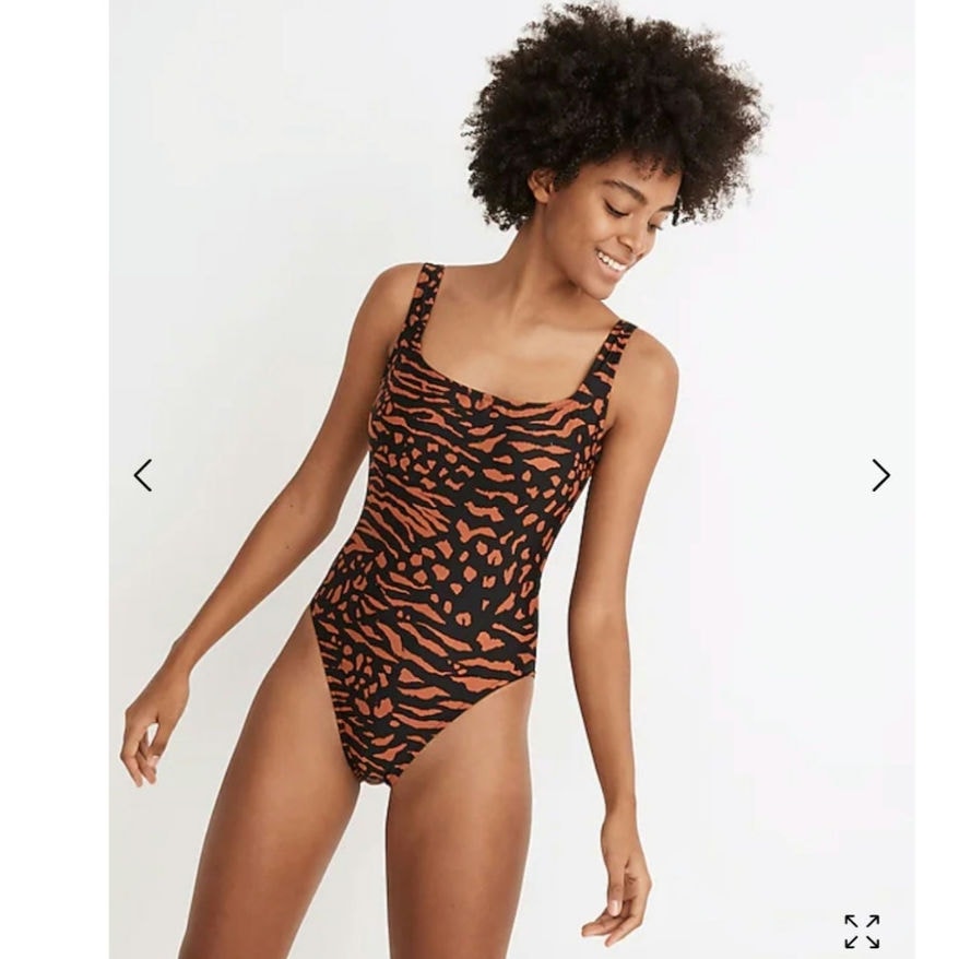 Madewell Second Wave Square Neck One-Piece Swimsuit in Animal Attraction
