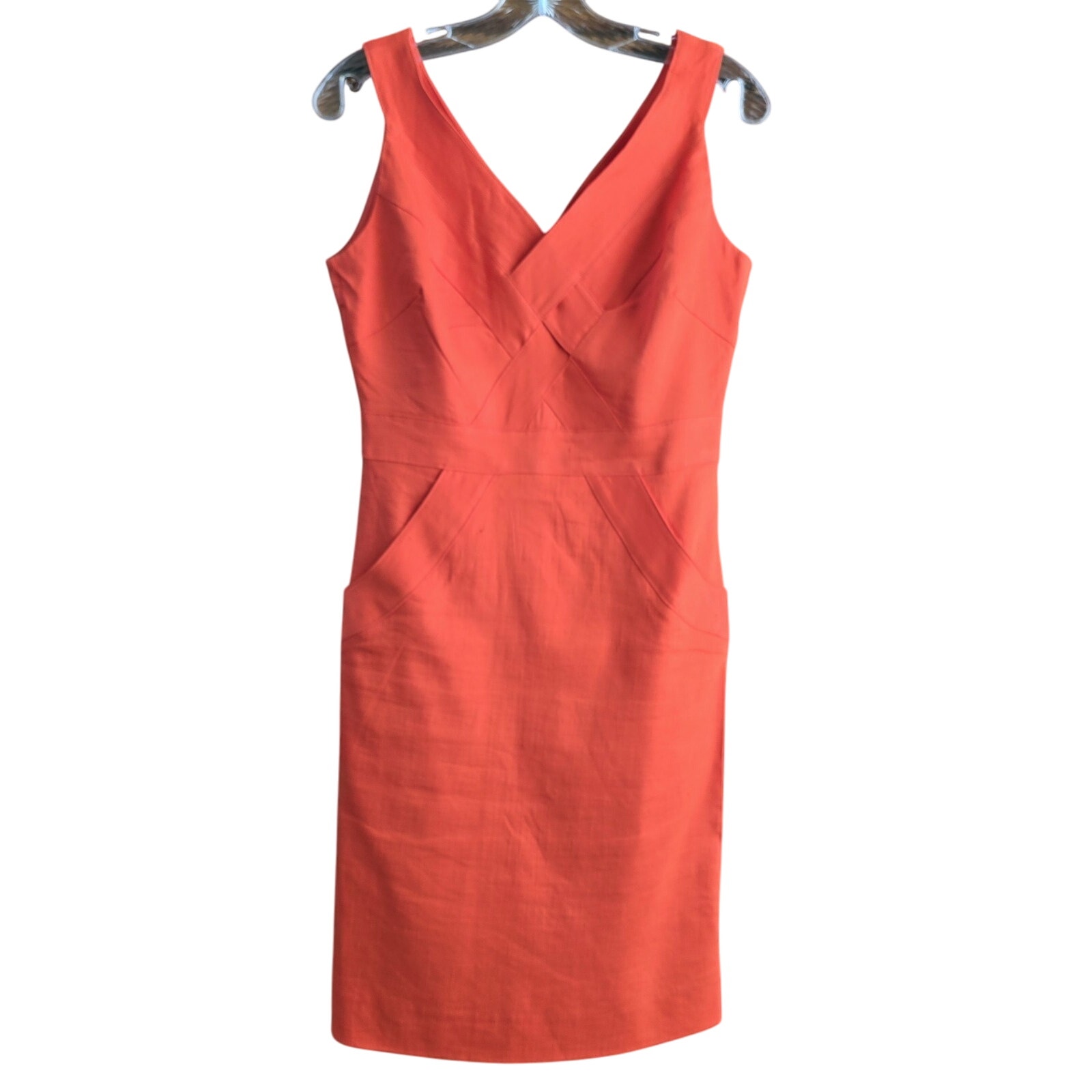 Milly of New York Women Sheath Dress Linen Blend Red Orange Size 4