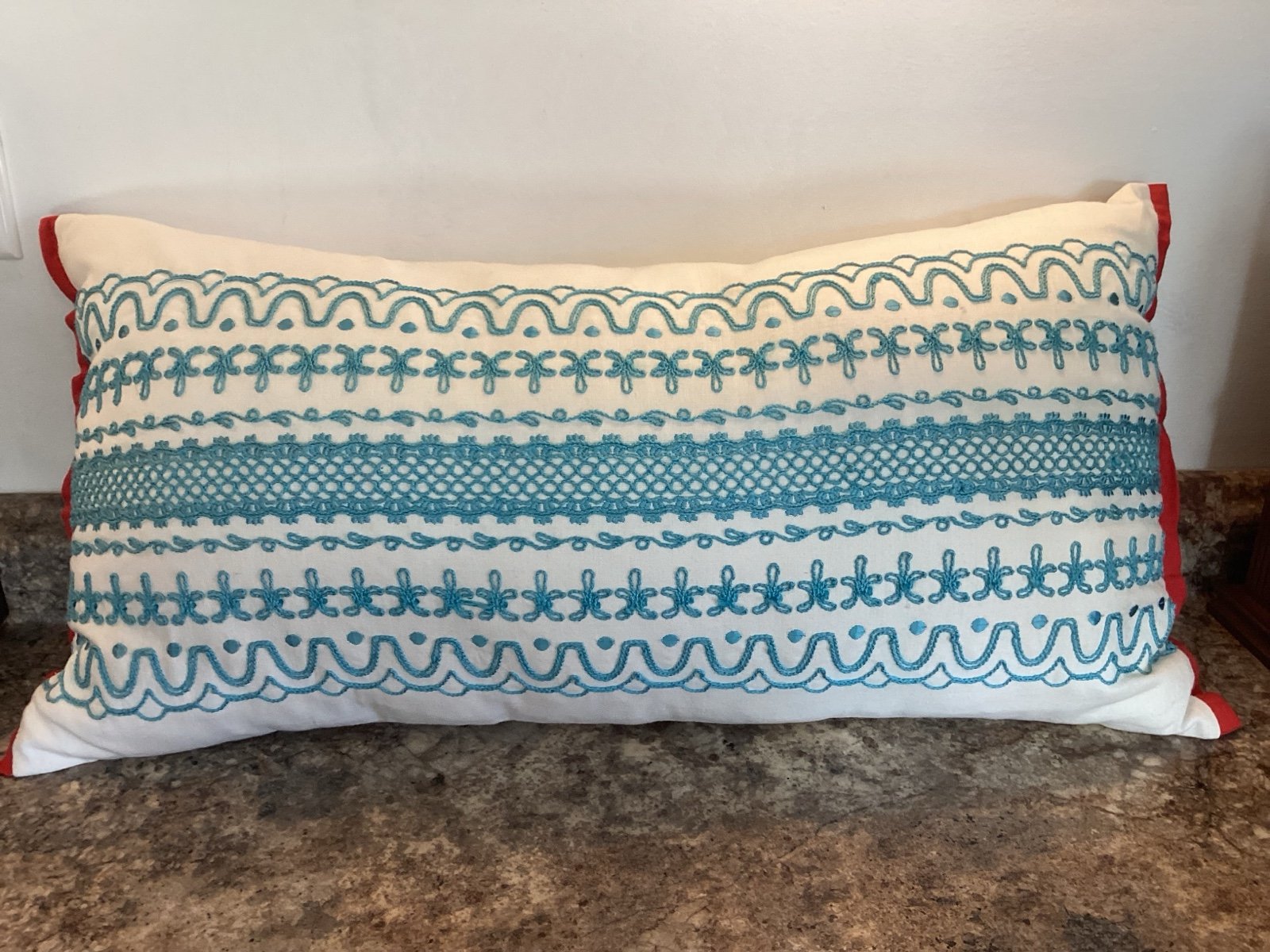 Pier 1 Blue Cream Red Decorative 24” Long Pillow Accent Pillow