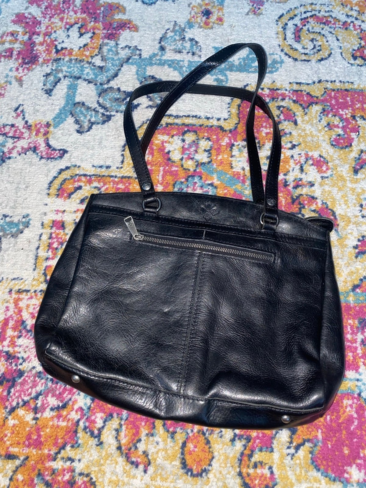 Patricia Nash Leather Tote Zip Top Poppy Black Double Strap Work Bag Travel