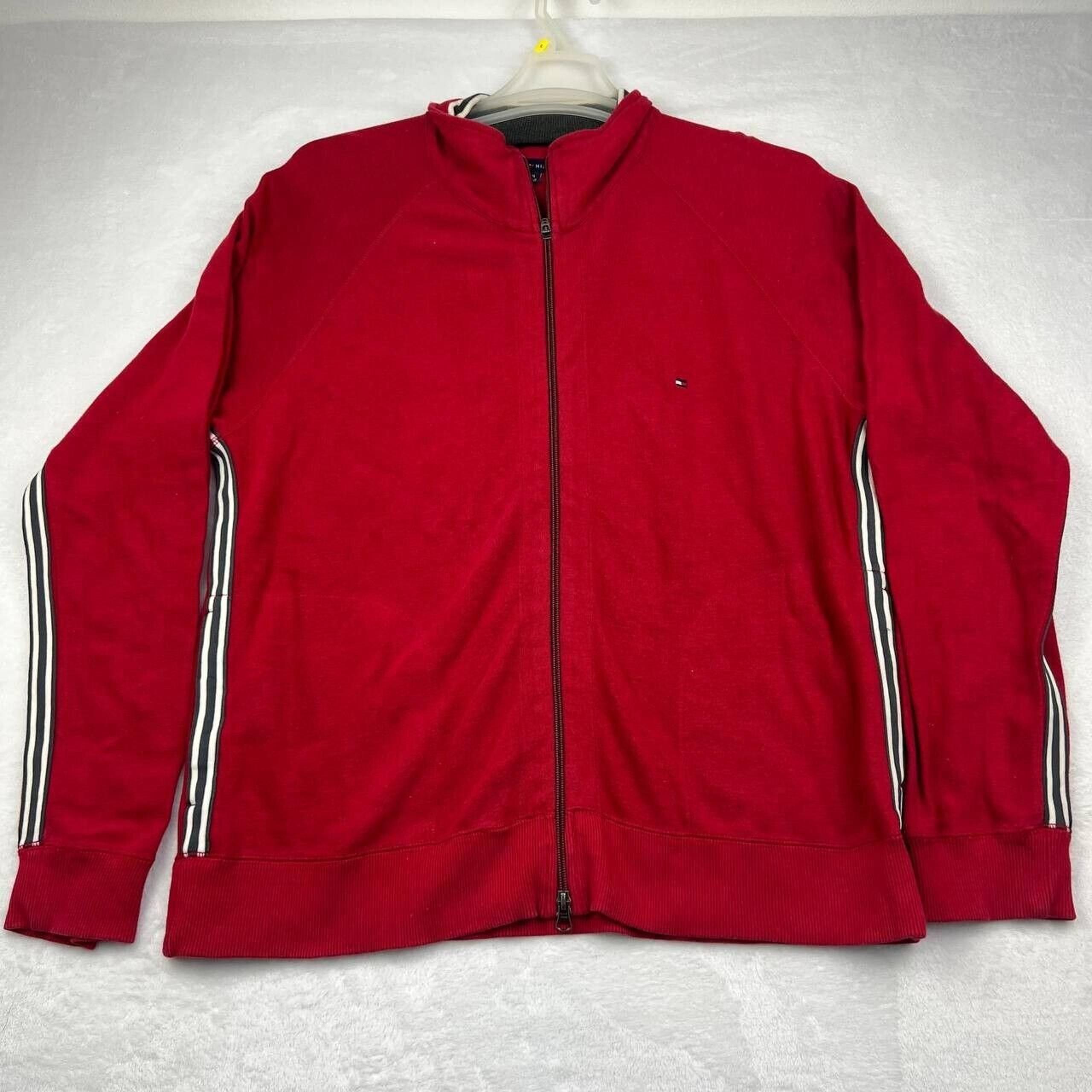 Tommy Hilfiger Jacket Men Large Red Full Zip Sweatshirt Long Sleeves Outdoor L