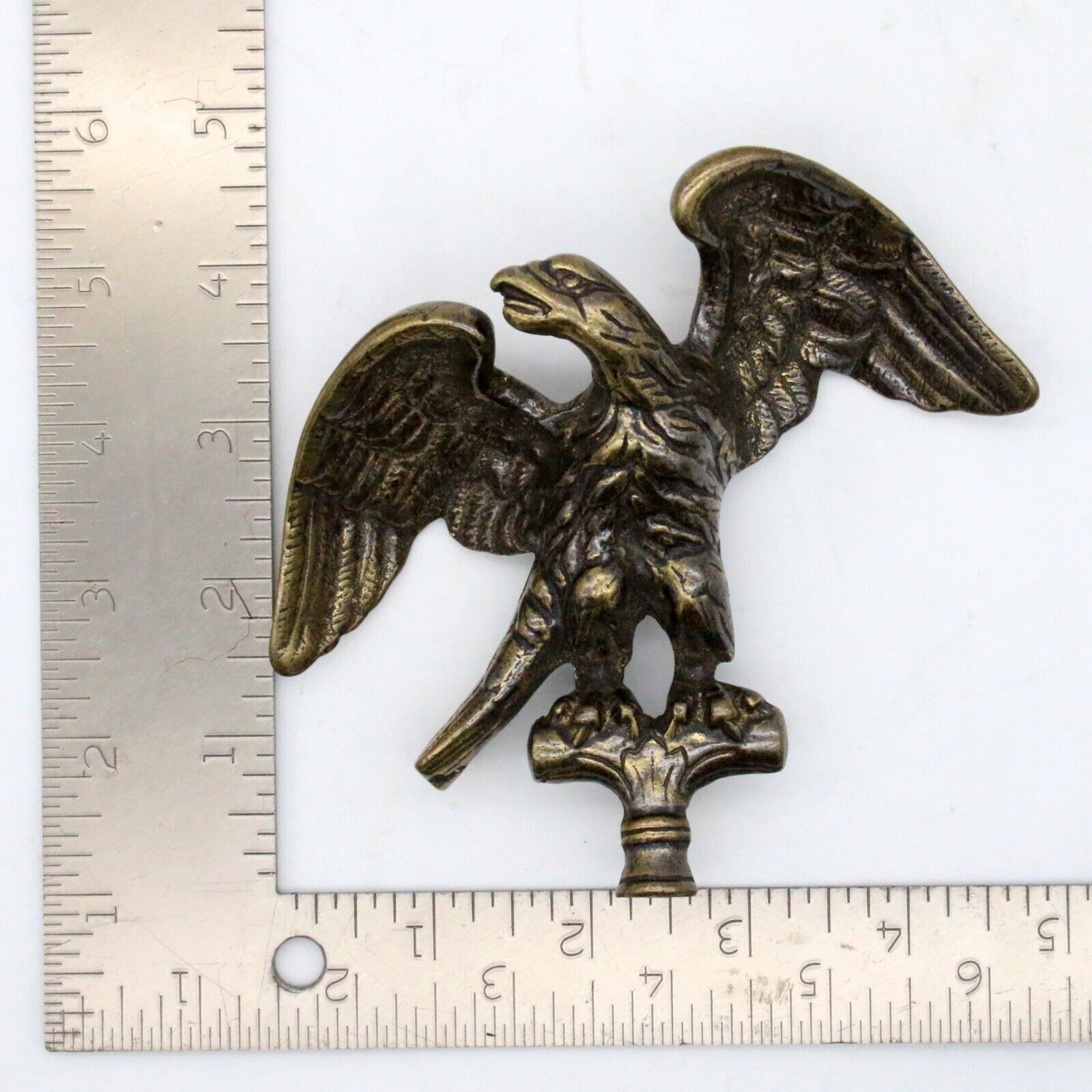 Brass American Eagle Flag Pole Topper Finial Federal Style 5"x 5" Threaded Base - detail