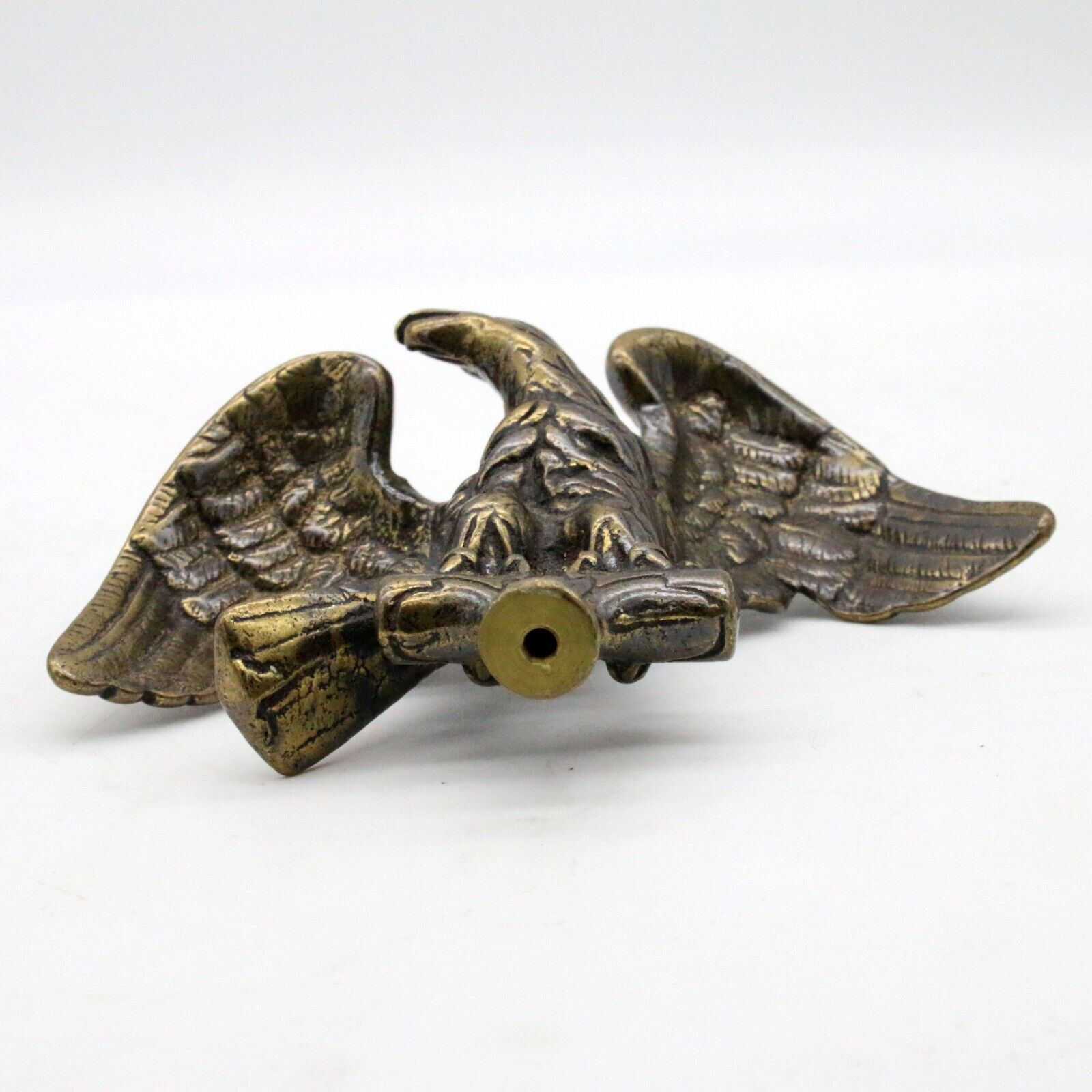 Brass American Eagle Flag Pole Topper Finial Federal Style 5"x 5" Threaded Base - detail