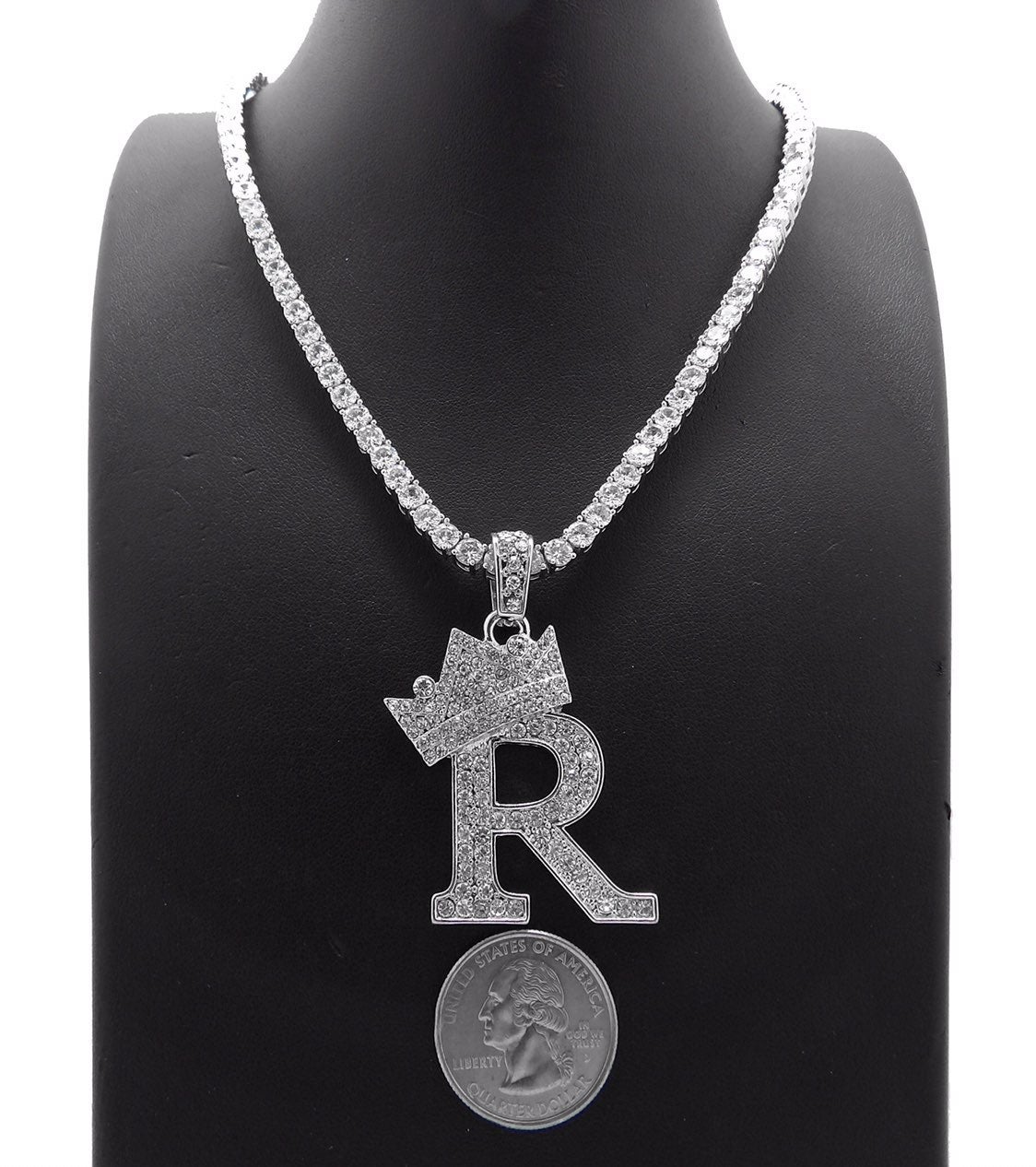 INITIAL R &20 CUBIC ZIRCONIA NECKLACE