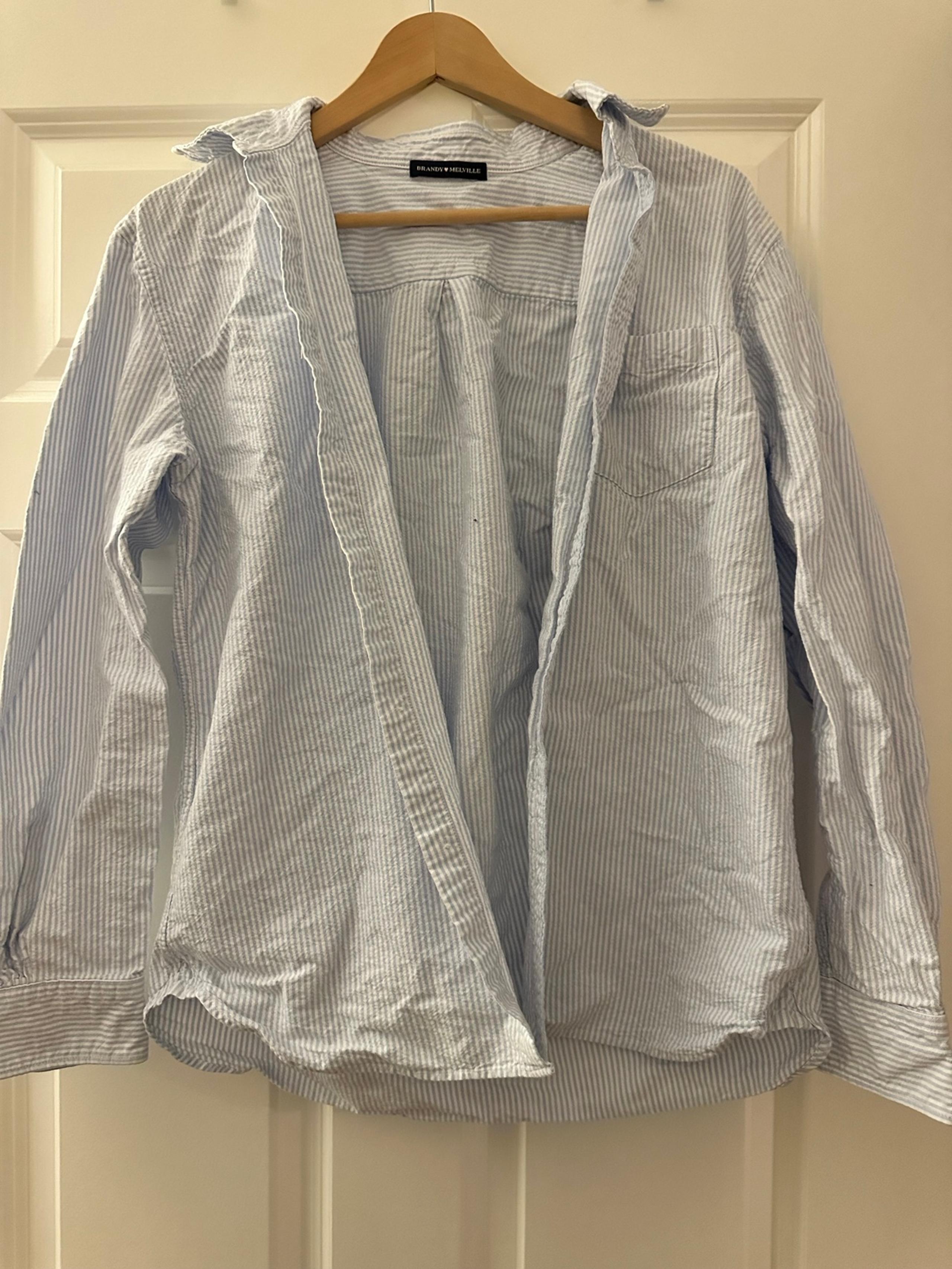 Brandy Melville Button Down Shirt in Blue/White Pinstripe