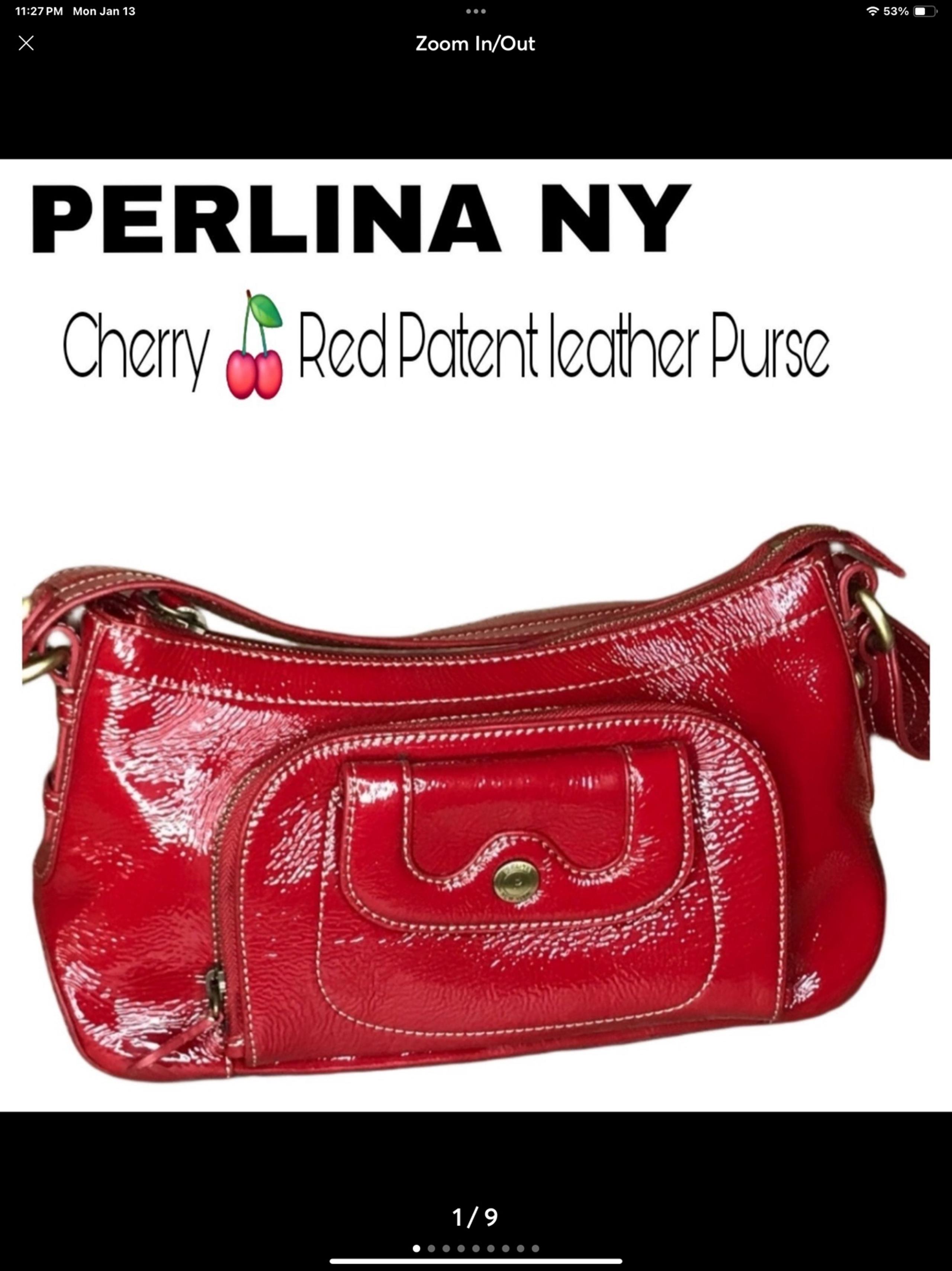 Perlina New York Cherry Red Patent Leather Purse.  Like-New.  Clean Interior.