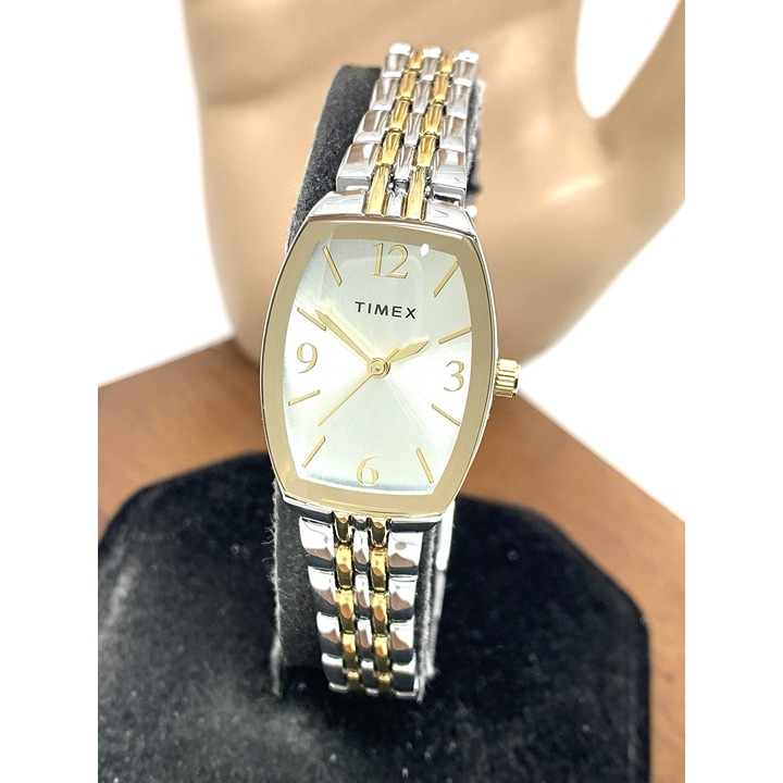 Timex Women's Watch TW2T50200 Quartz Silver Dial Rectangle Two Tone Steel 21mm