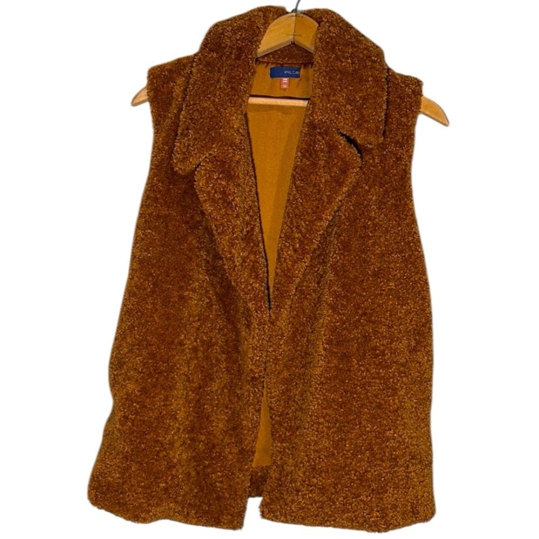 PILCRO | Womens Anthropologie Brown Teddy Faux Fur Sherpa Open Vest Coat size OS