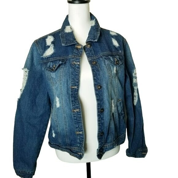 Blue Age denim jacket customized rainbow aliens Jeans distressed Hippie boho S/M