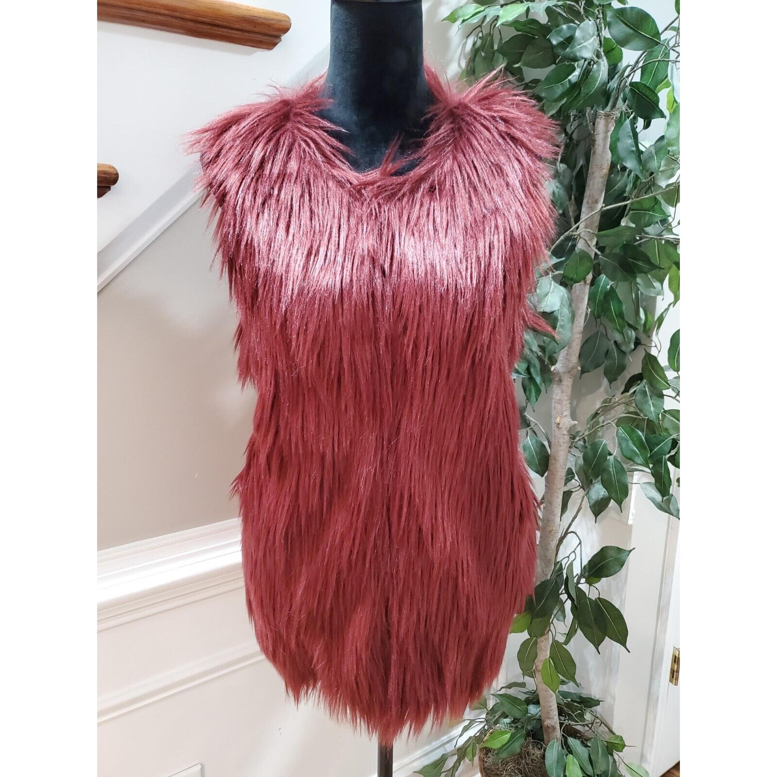 Romeo & Juliet Women Pink 100% Acrylic Couture Plum Faux Fur Vest Jacket Size L
