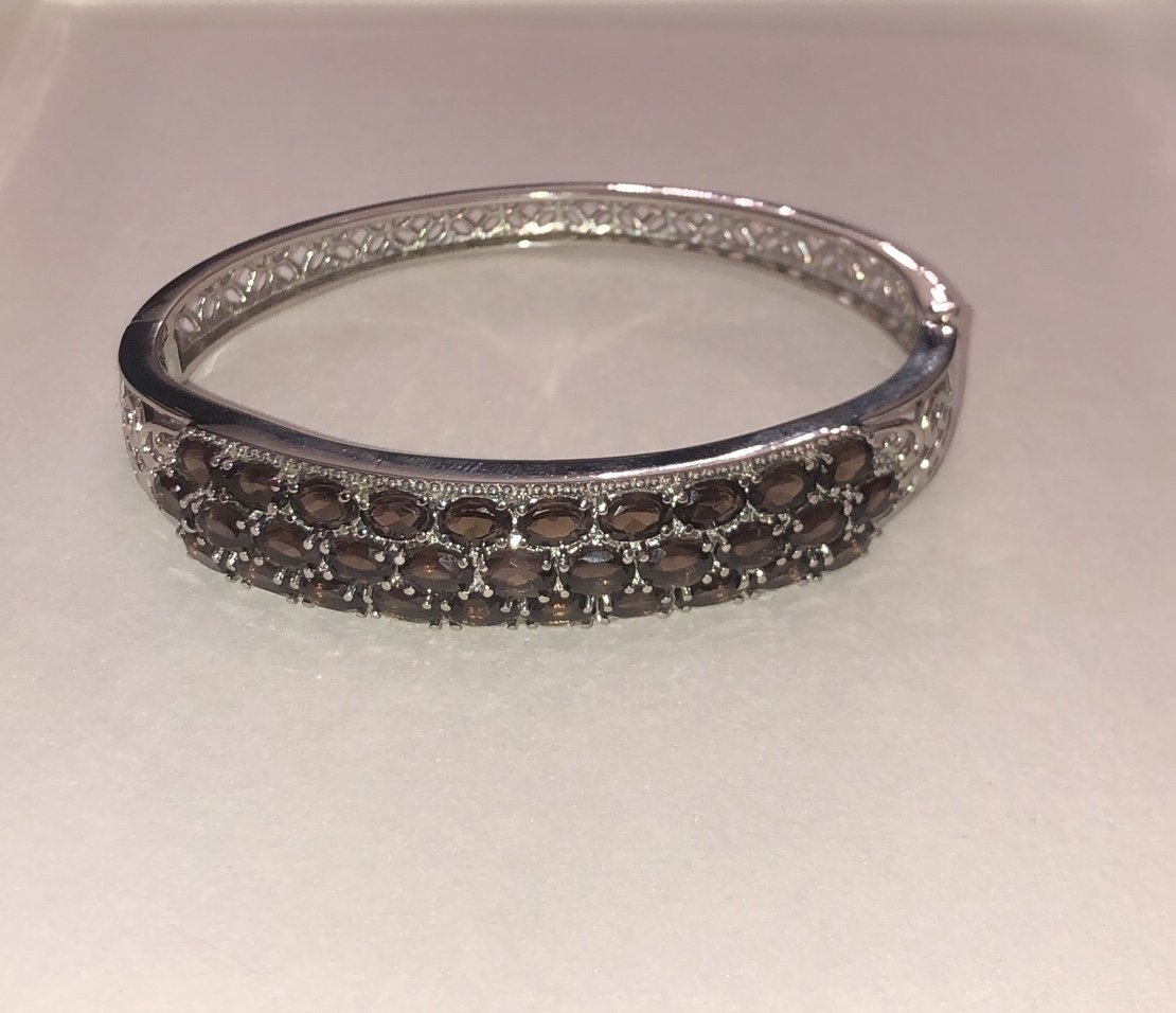 Stamped Smoky Quartz Bangle Bracelet