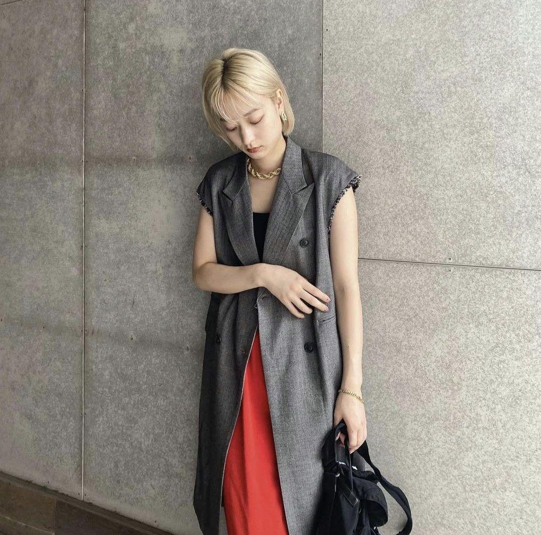 トップス Ameri HERRINGBONE LONG JACKET VEST Ameri（アメリ）の「HERRINGBONE LONG JACKET VEST（ベスト