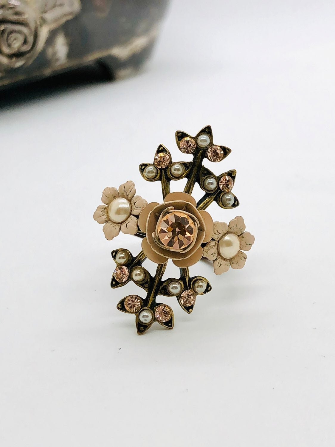 Vintage Designer Negrin Rhinestone Ring Size 8