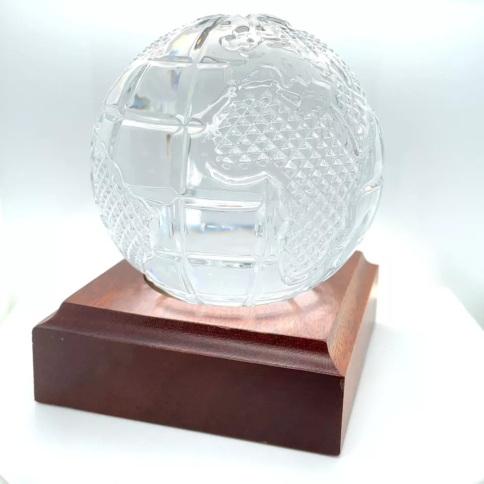 Waterford Crystal Globe Paperweight with Wooden Stand NEW IN THE BOX
