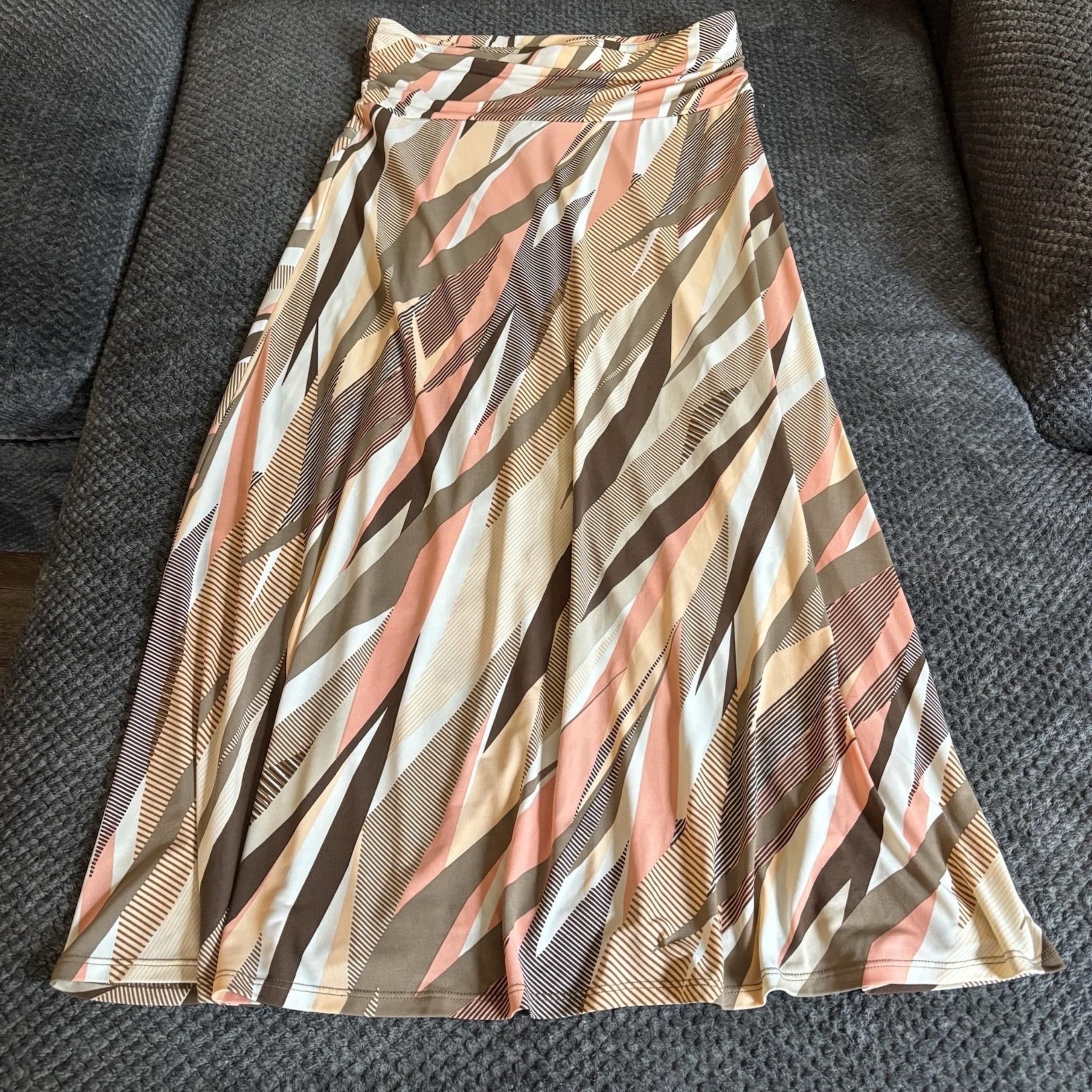 KASPER Women's Stretch Polyester Maxi Flare Skirt Striped Multicolor Size L