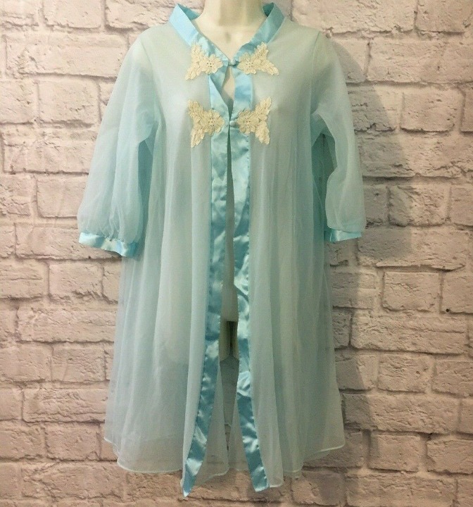 KAYSER VTG 1960s Sheer Robe Light Blue S