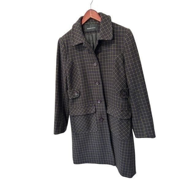 Moda International Purple Yellow Patterned Wool Button Front Peacoat Size Small