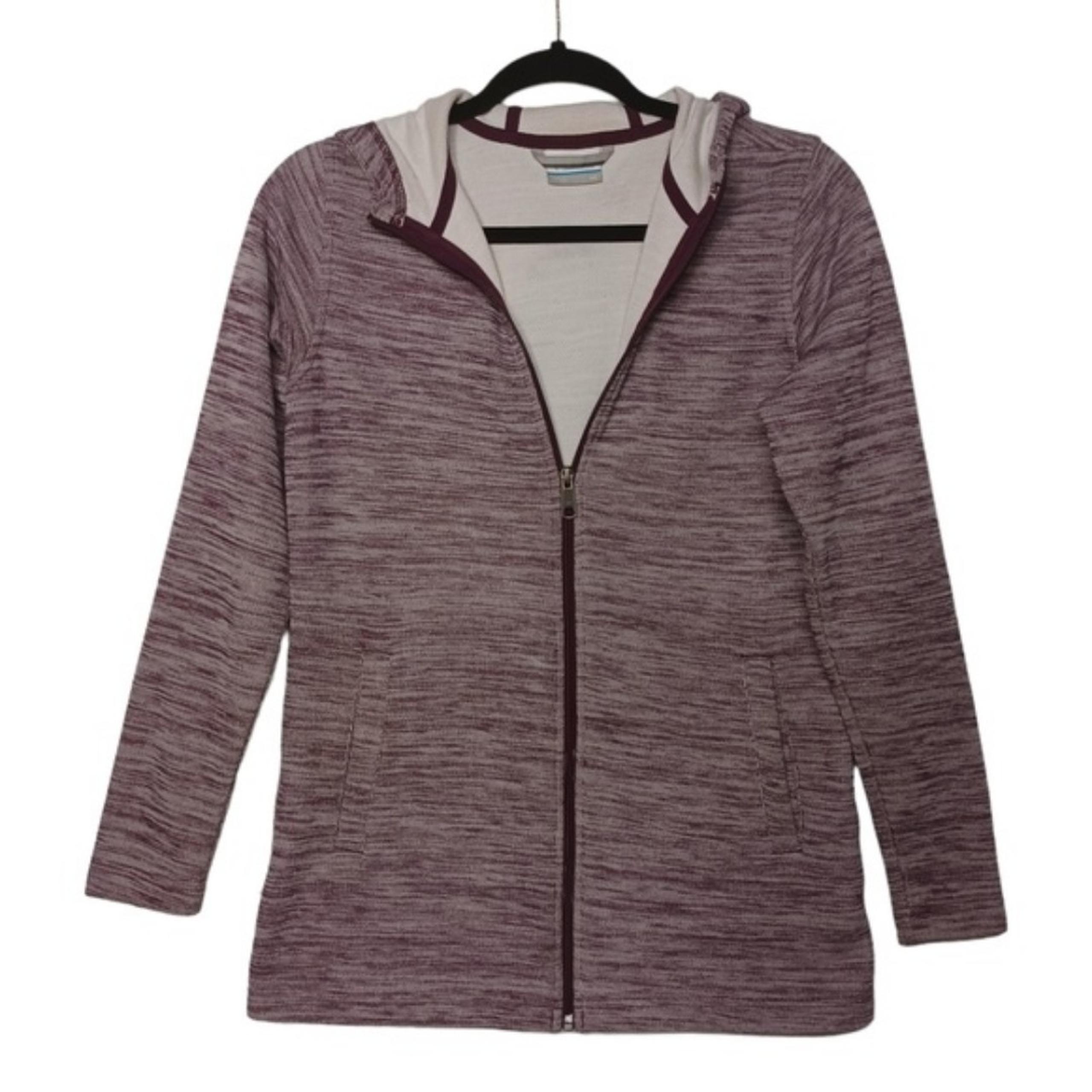 COLUMBIA Purple Marled Print Zip Up Front Long Sleeve Hooded Sweater Jacket XS