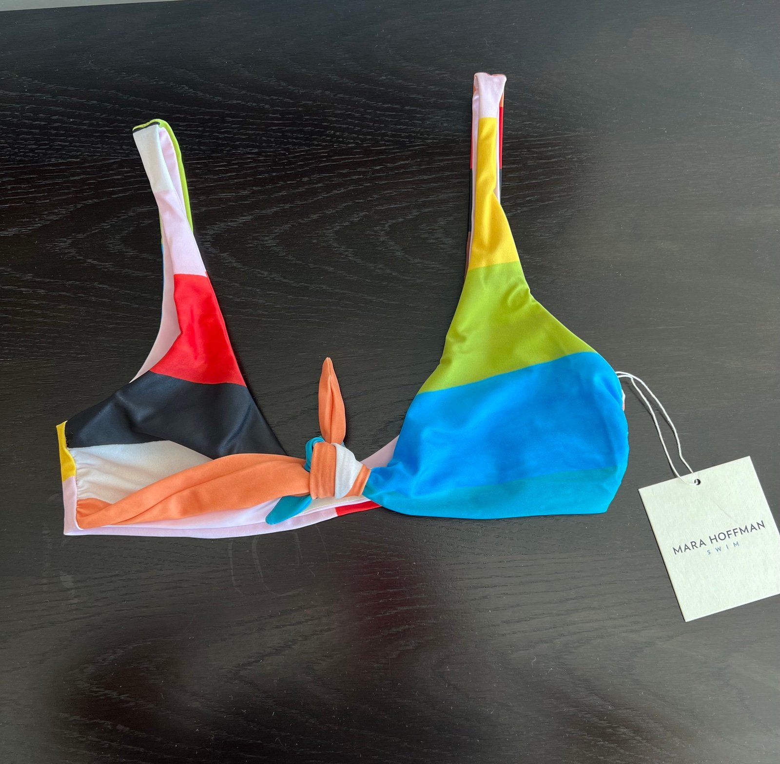 Mara Hoffman Rio Rainbow Color block Front Tie Bikini Swimsuit Top Size Medium