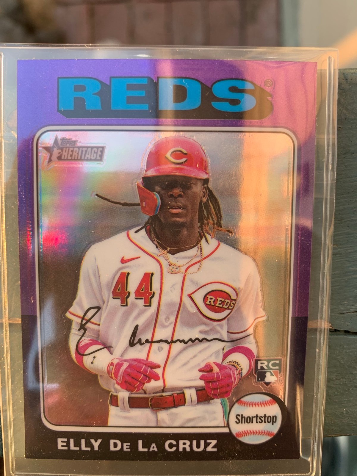 ELLY DE LA CRUZ -Purple Refractor Rookie 2024 Topps Heritage Chrome REDS RC #473