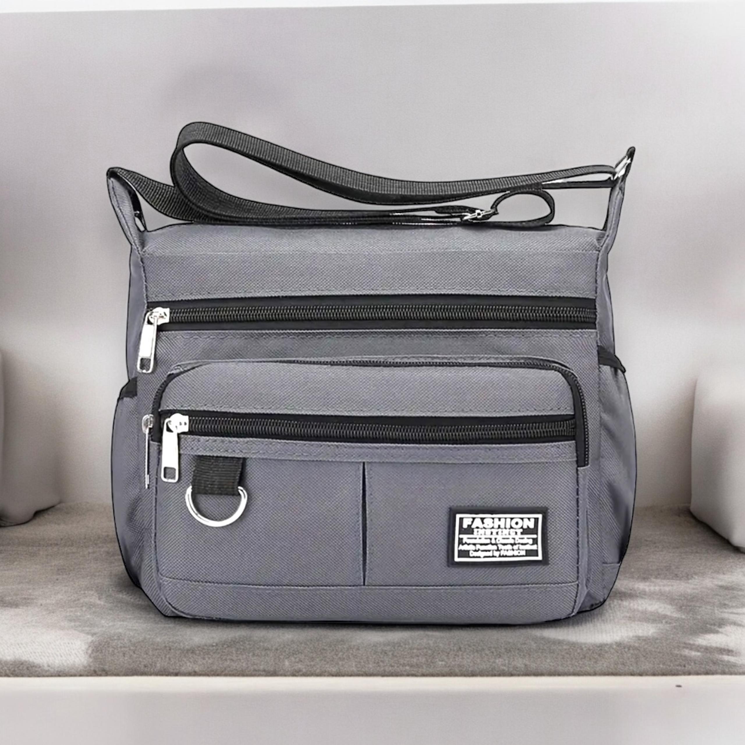 New Men's Gray Outdoor Leisure Multi-layer Zipper Messenger Bag