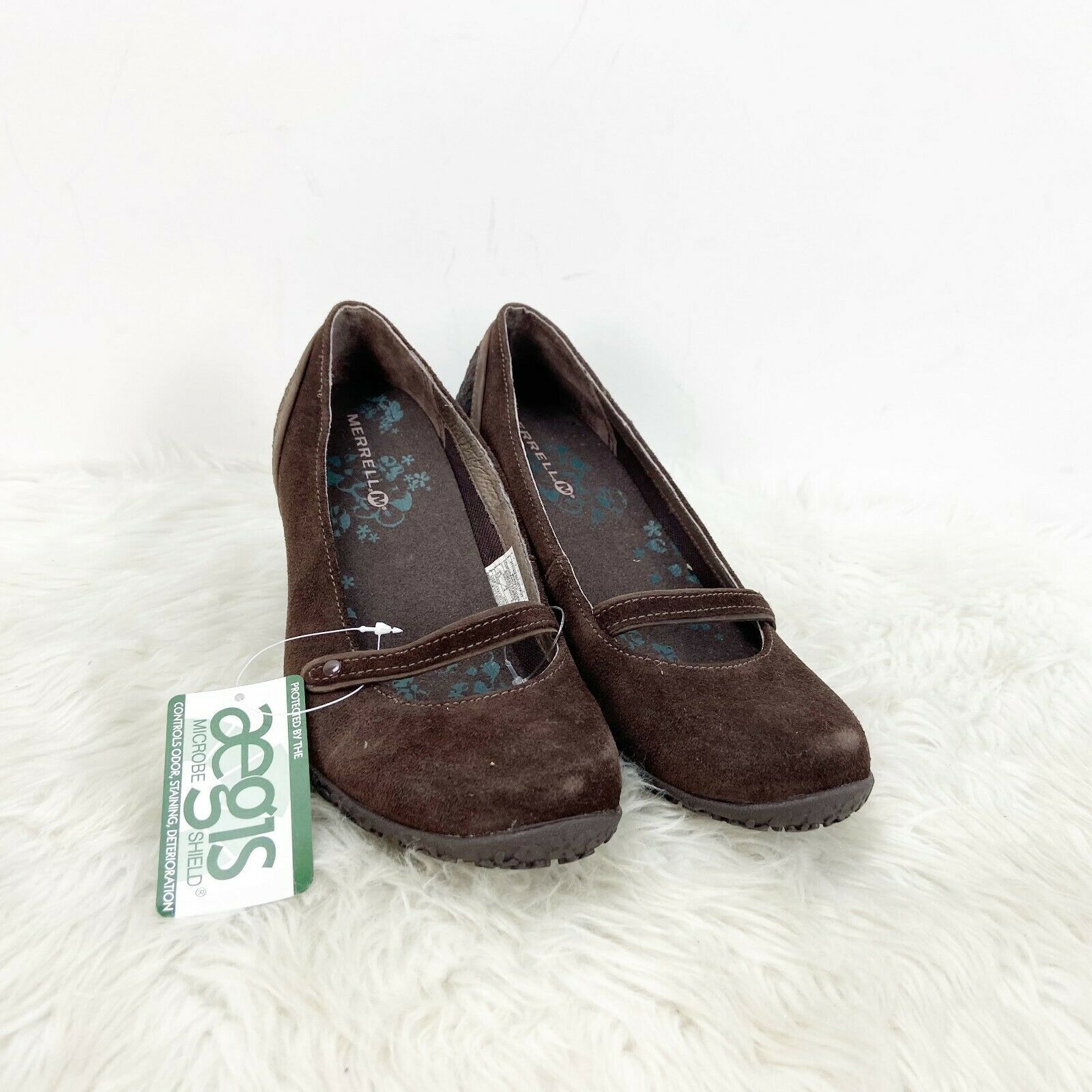 Merrell 6.5 NWOB Womens Brown Suede Petunia Brown Print Wedges
