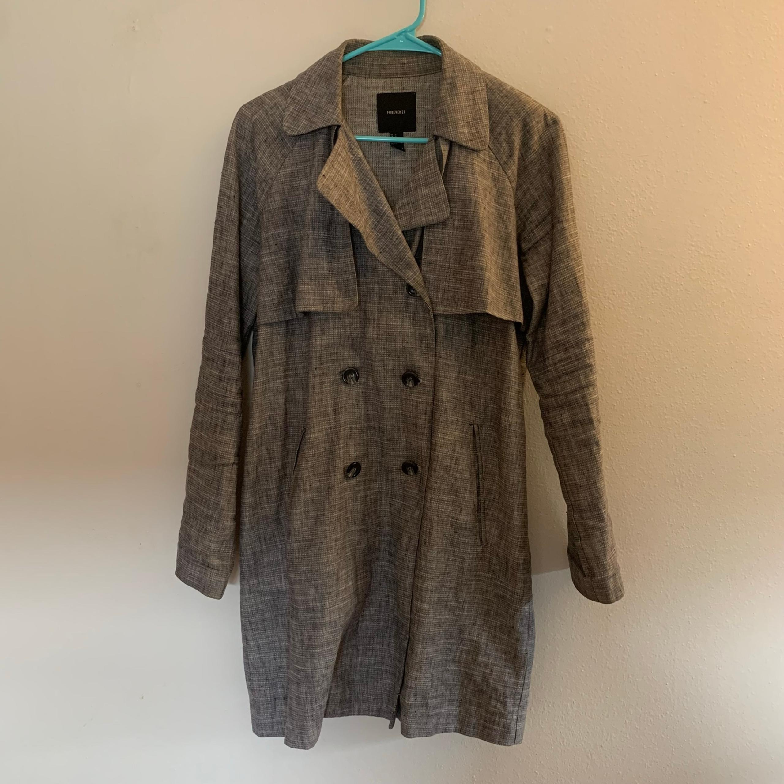 forever 21 marled gray linen long trench coat size small