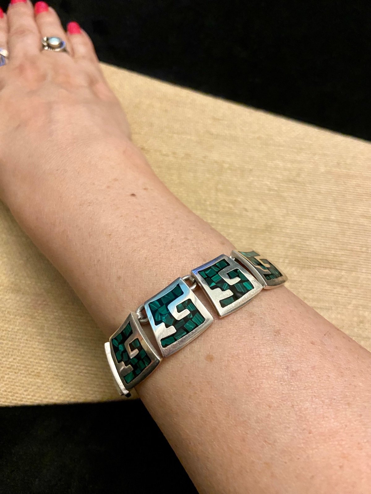 Taxco Sterling Malachite Inlay Bracelet
