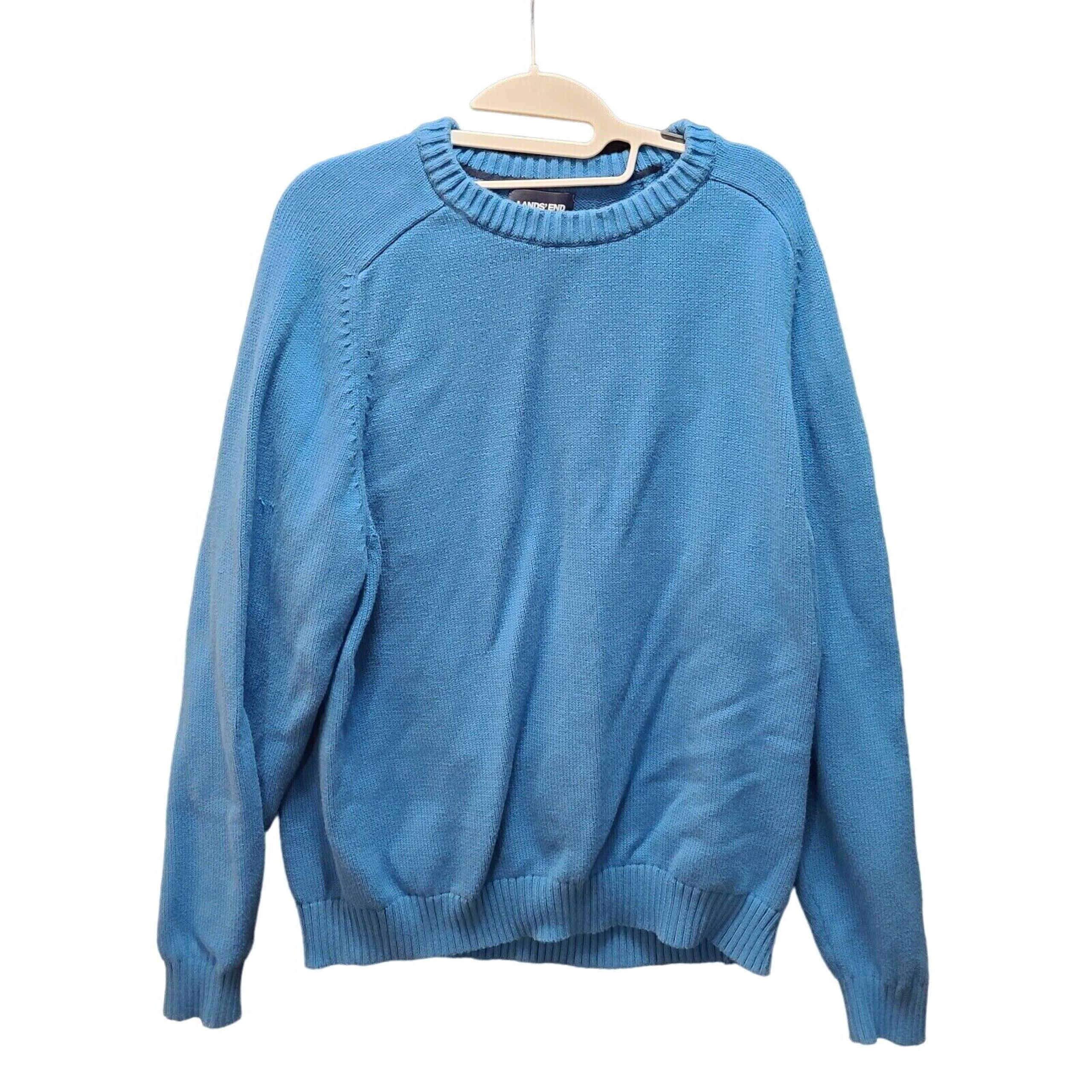 Lands End Mens Drifter Sweater Blue Size XL 100% Cotton Long Sleeve Pullover