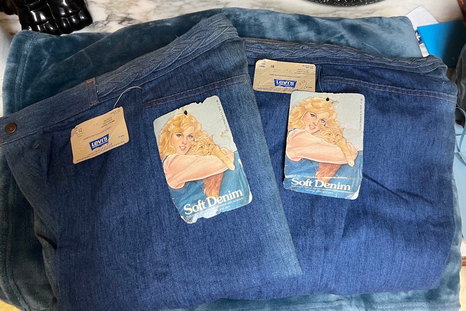 Vintage 70's Levis Jeans Womens Braided Waist Lot New W Tags 1978 Sz 12 & 18 USA