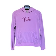 Vintage Nike Size Large Pink Cursive Embroidered Logo Spell Out Womens Hoodie