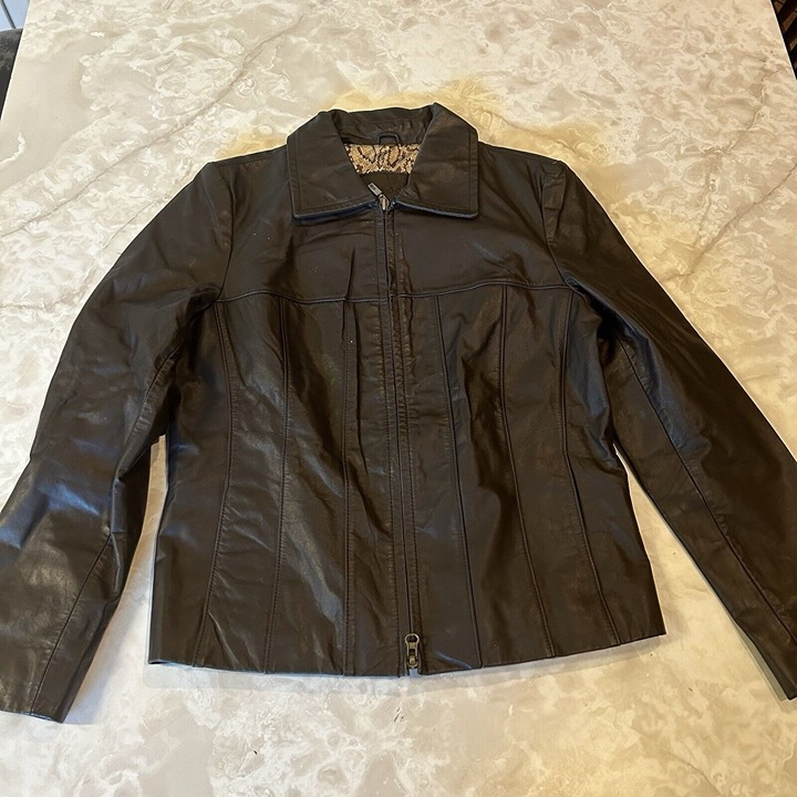 Guess Women's Faux Leather Jacket Brown Casual Size M - EUC