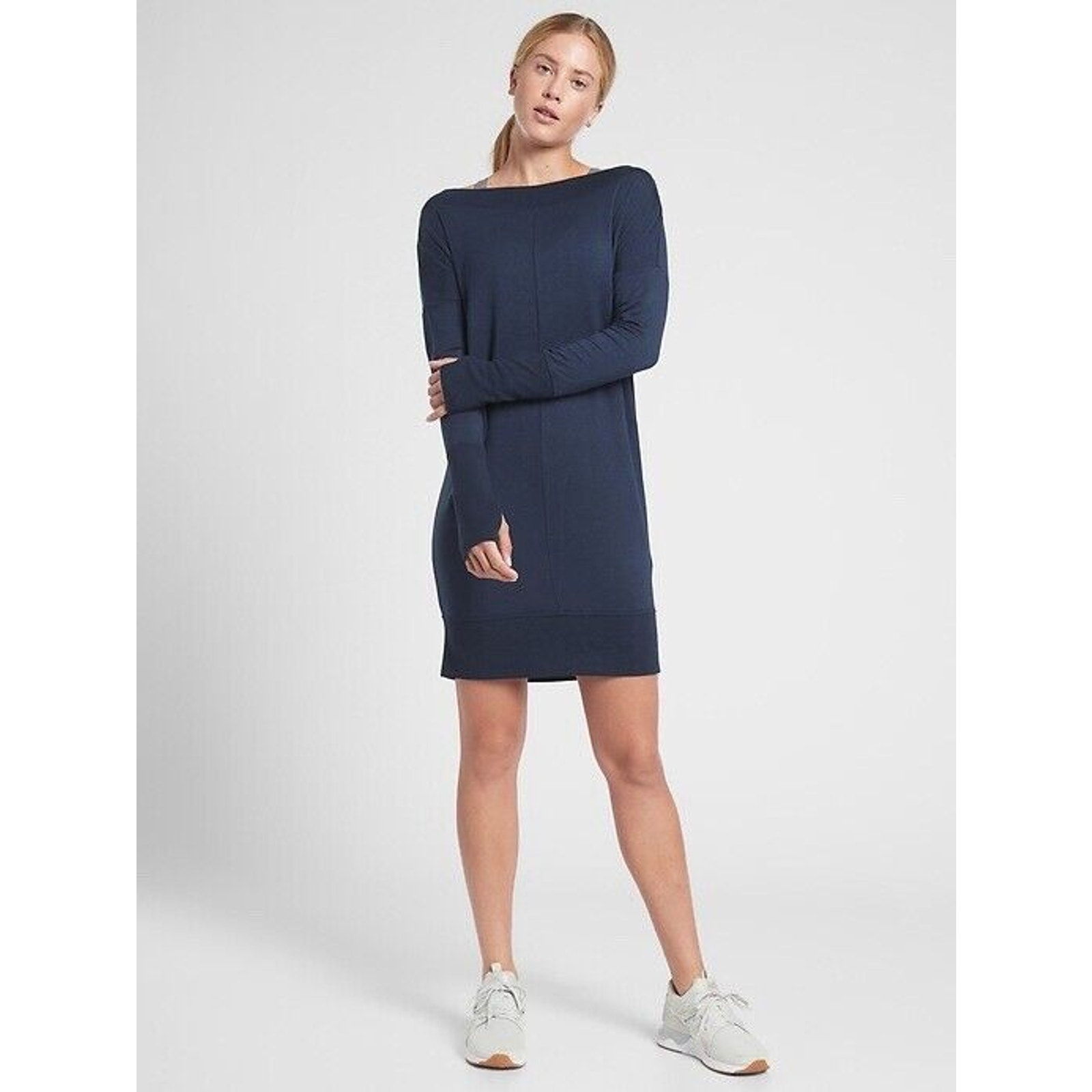 NWT athleta studio barre sweatshirt dress Navy Blue Long Sleeve Large