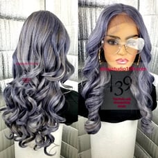 Celebrity Greypurple ombre wavy lace wig
